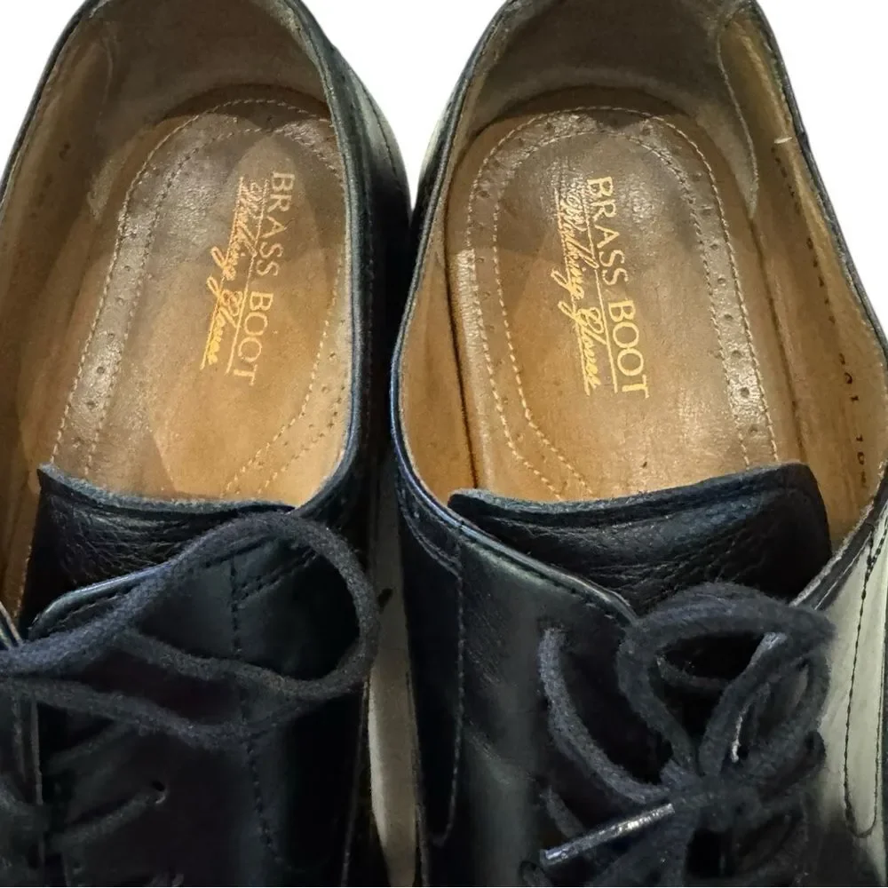 Brass Boot Walking Gloves Men's Black Leather Oxford Dress Shoes 10.5